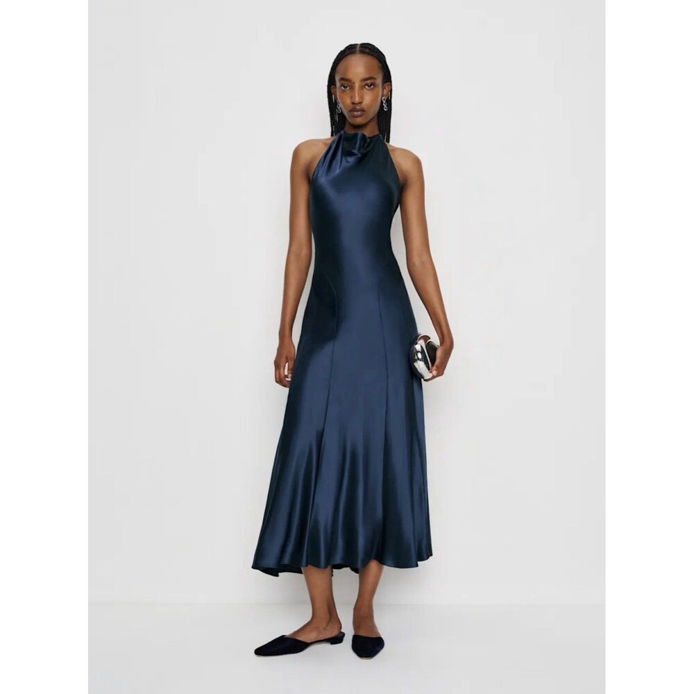 Reformation Kaylah Silk Maxi Navy Blue Dress Women’s Size 6